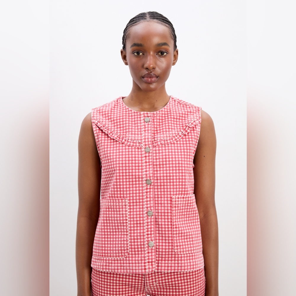 Damson Madder Mari Vest Top Red Gingham Size EU Size 18/ US Size 14